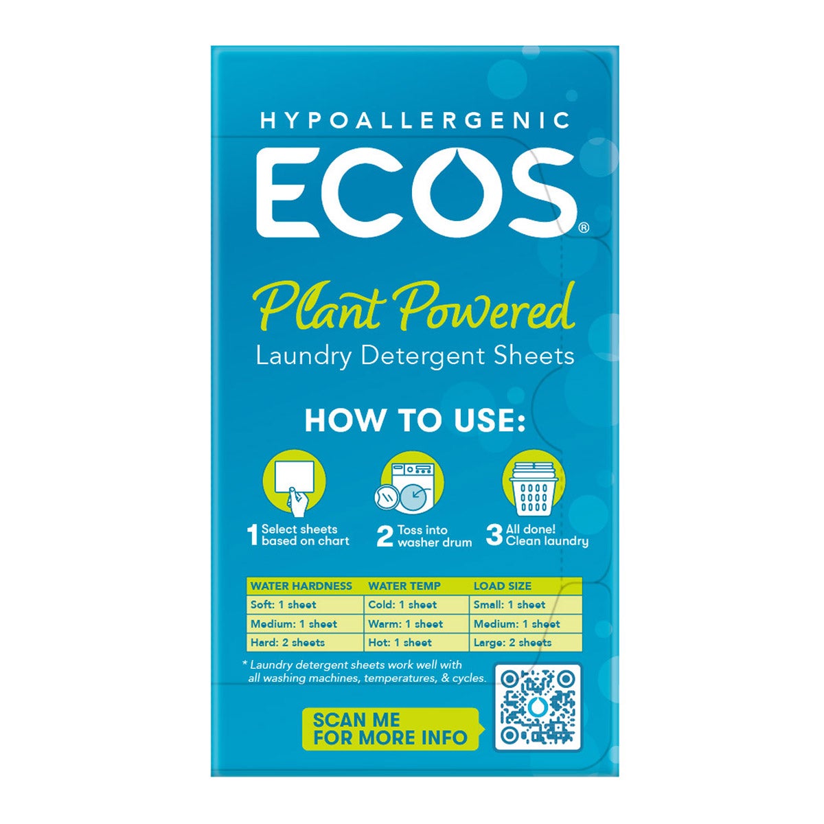 ECOS plant-powered hypoallergenic detergent sheets pack