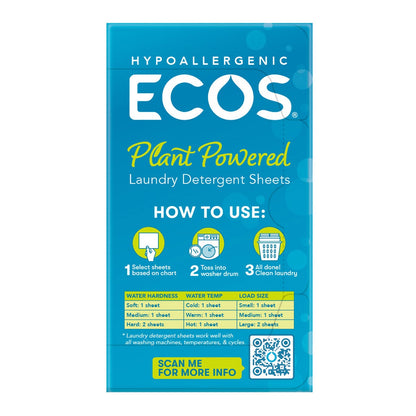 ECOS plant-powered hypoallergenic detergent sheets pack