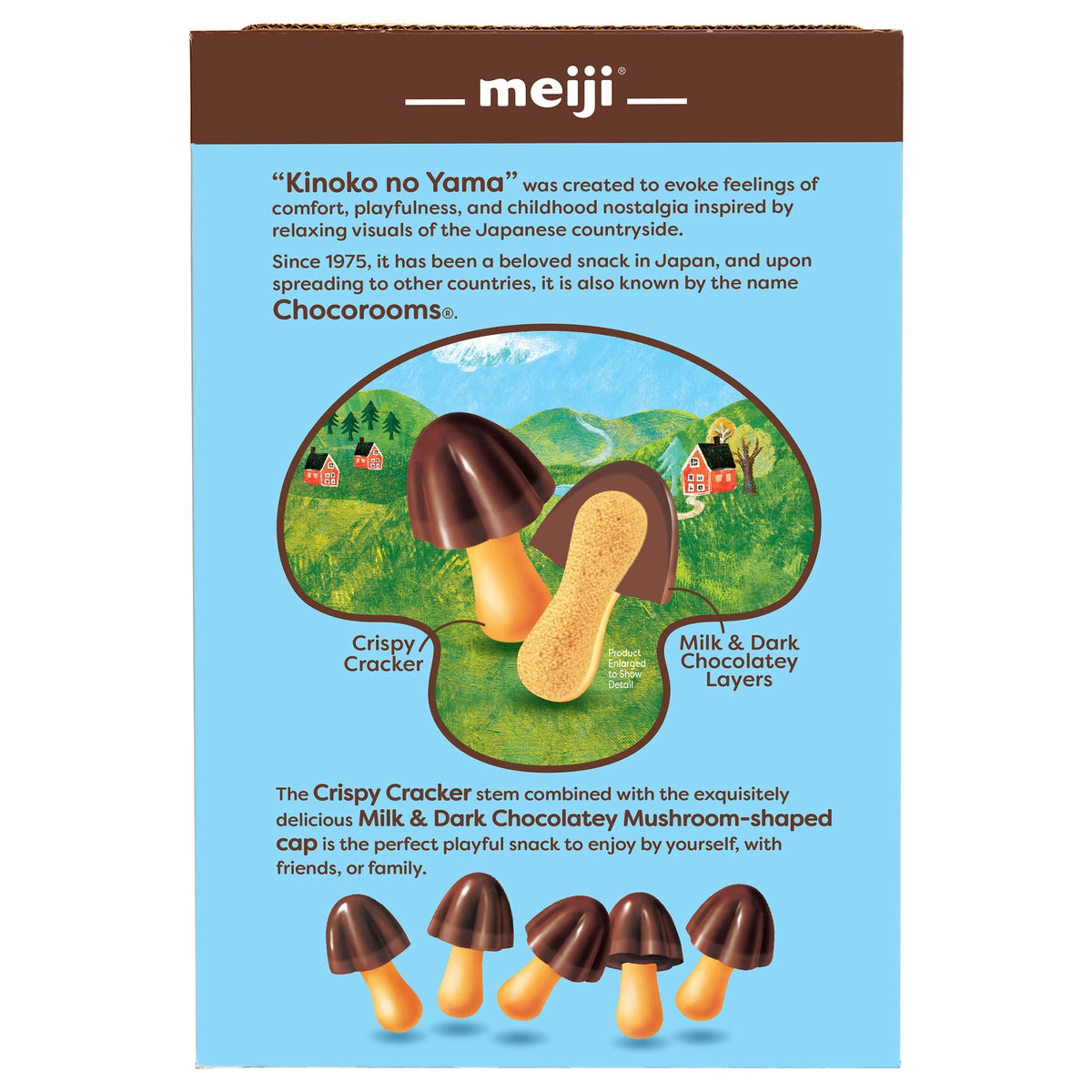 Meiji Chocorooms crispy cracker with milk and dark chocolate