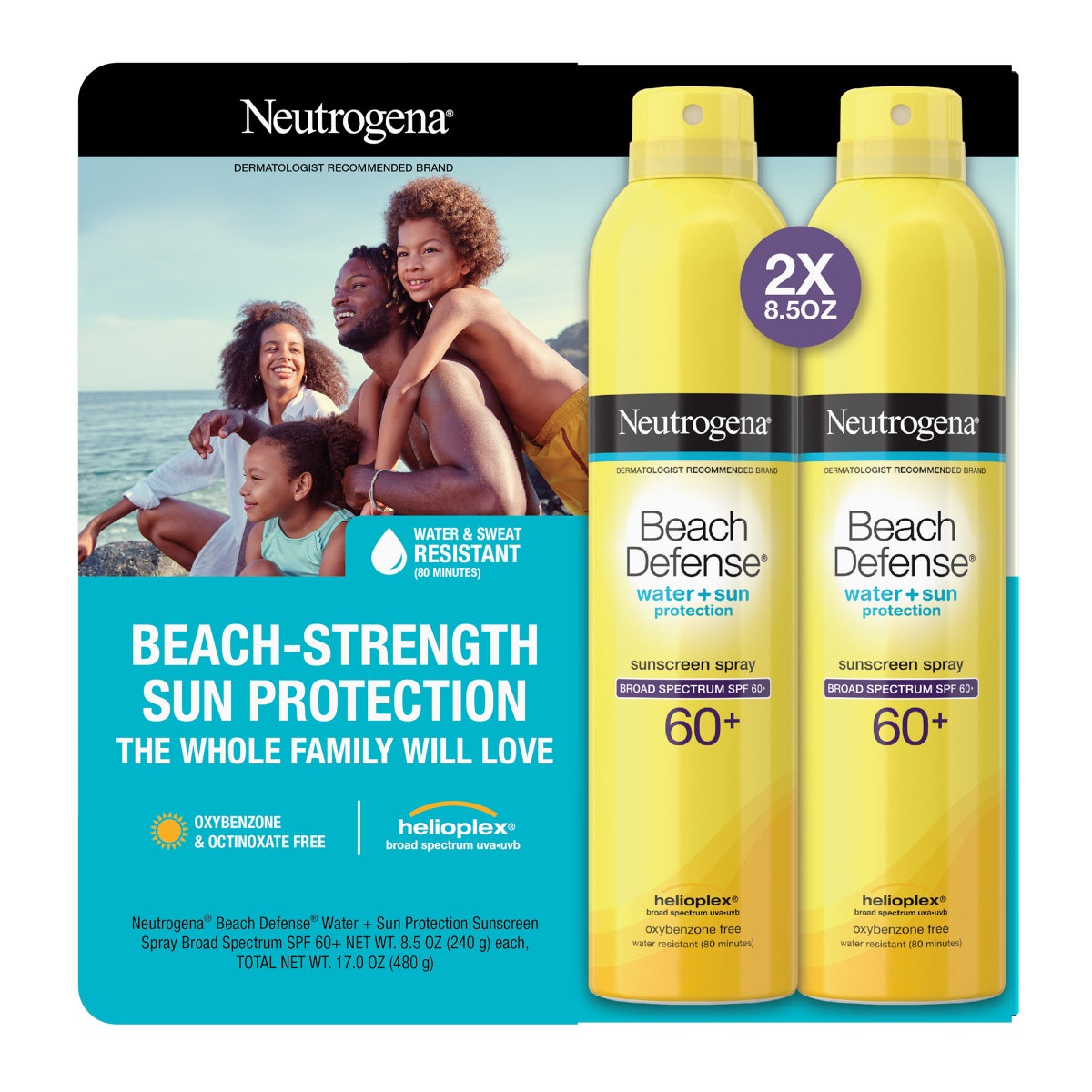 Neutrogena Beach Defense SPF 60+ sunscreen spray 2-pack