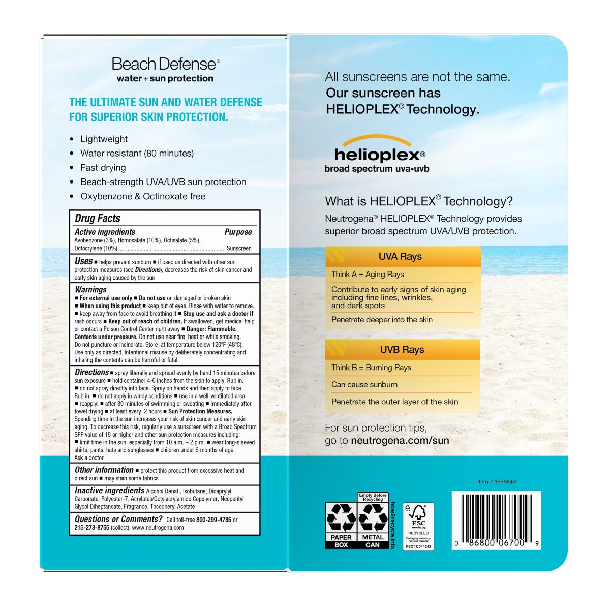 Lightweight fast-drying Neutrogena sunscreen spray bottles
