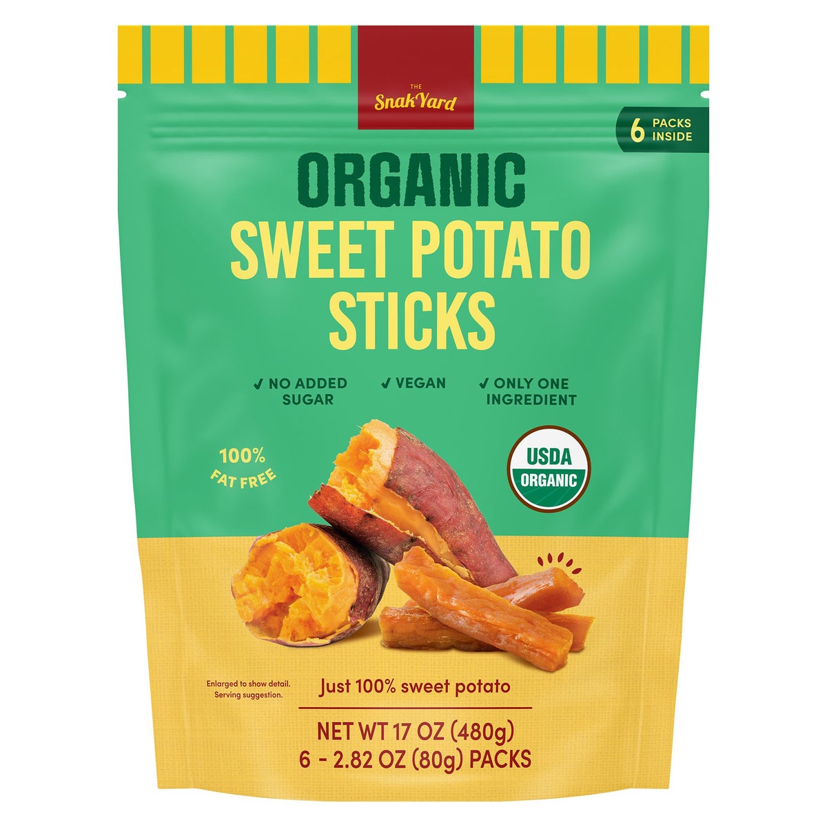 The SnakYard organic sweet potato sticks 6-count snack pack