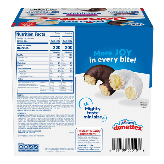 Frosted and powdered mini donut snack packs