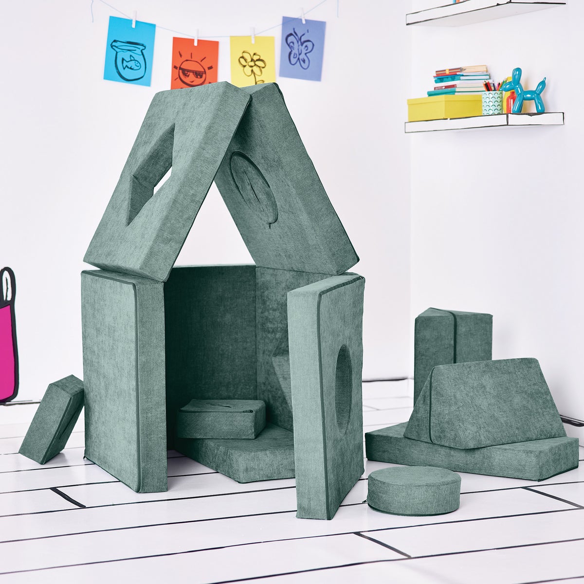 Yourigami kids convertible play fort light gray