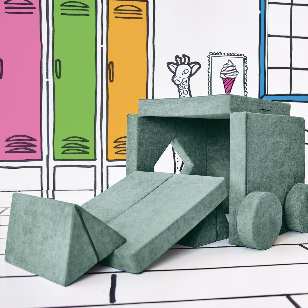 Foam play pieces with built-in handles
