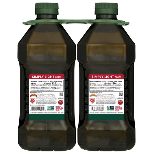 Two bottles of Pompeian light taste olive oil