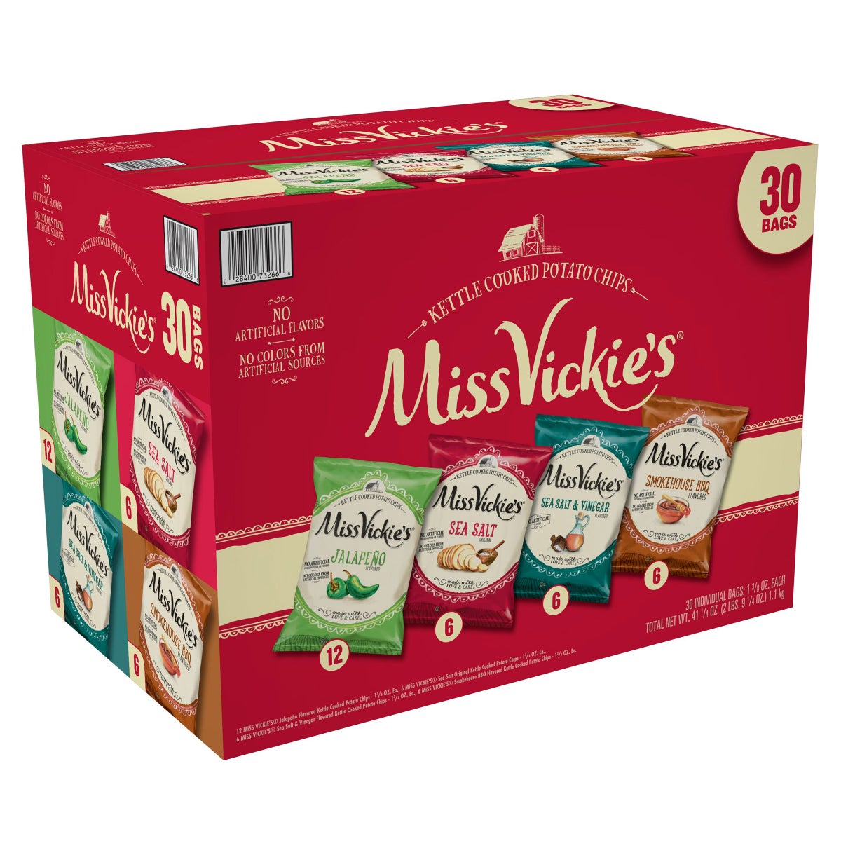 Miss Vickie's Kettle Cooked Potato Chips, 1.38 oz, Variety Pack, 30-count