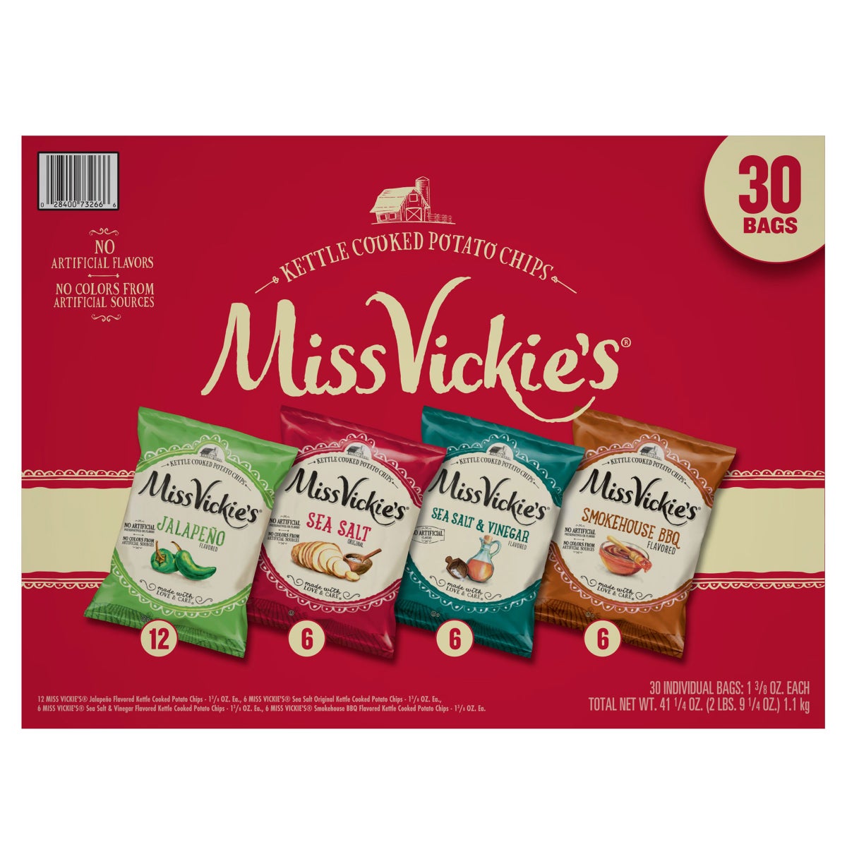Miss Vickie's Kettle Cooked Potato Chips, 1.38 oz, Variety Pack, 30-count
