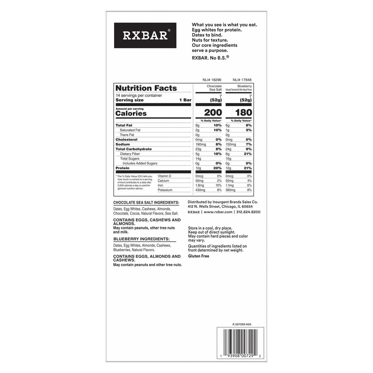 RXBAR protein snack bars 1.8 oz bars