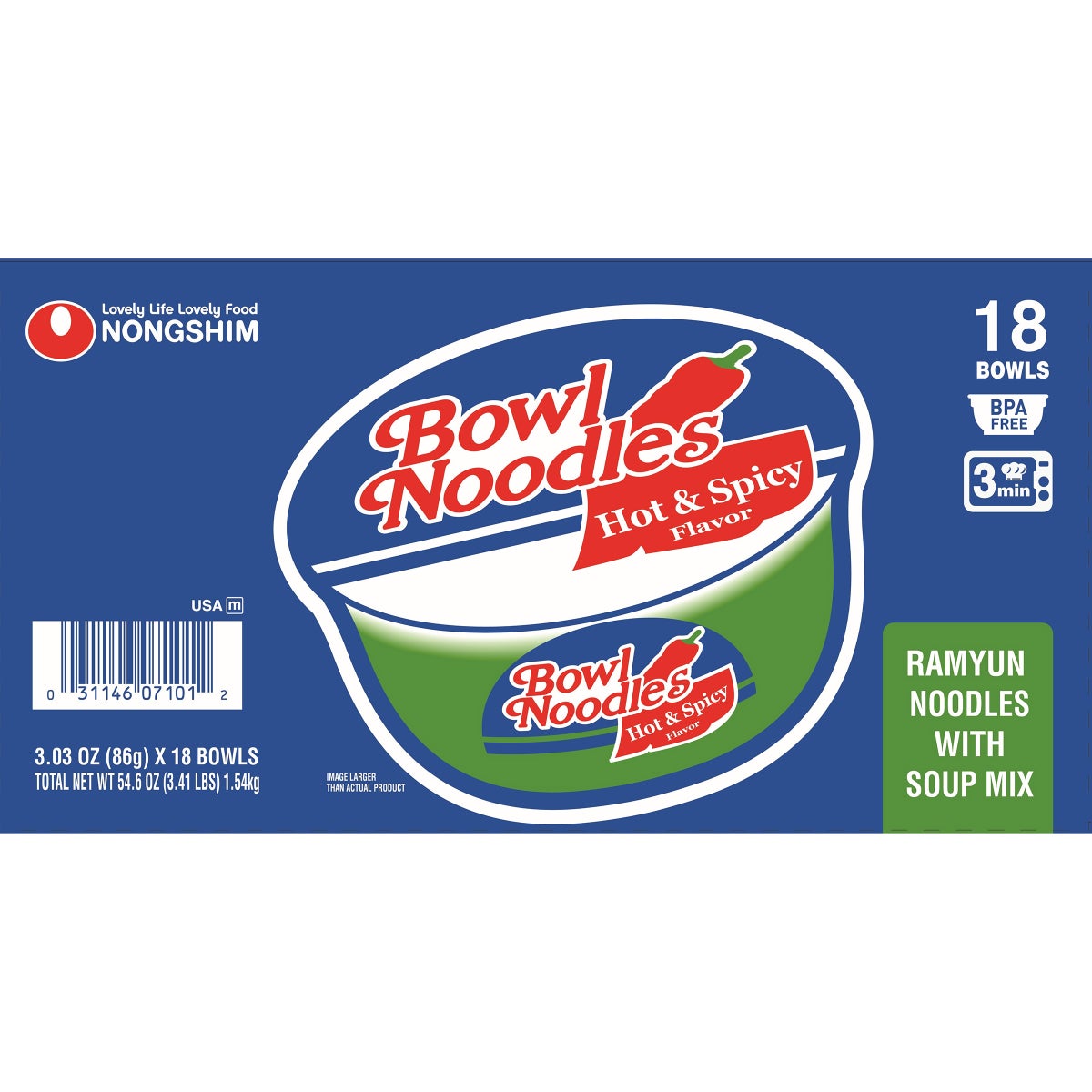 Nongshim hot and spicy ramyun noodle bowl 18-count box
