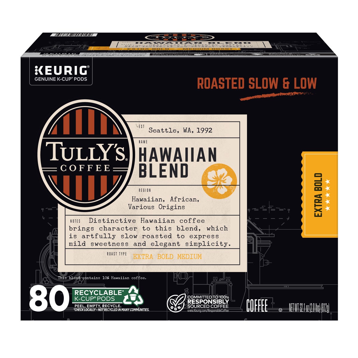 Tully's Coffee Hawaiian Blend K-Cups 80-count box