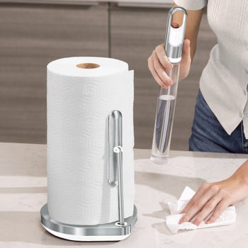 simplehuman paper towel holder with integrated spray pump