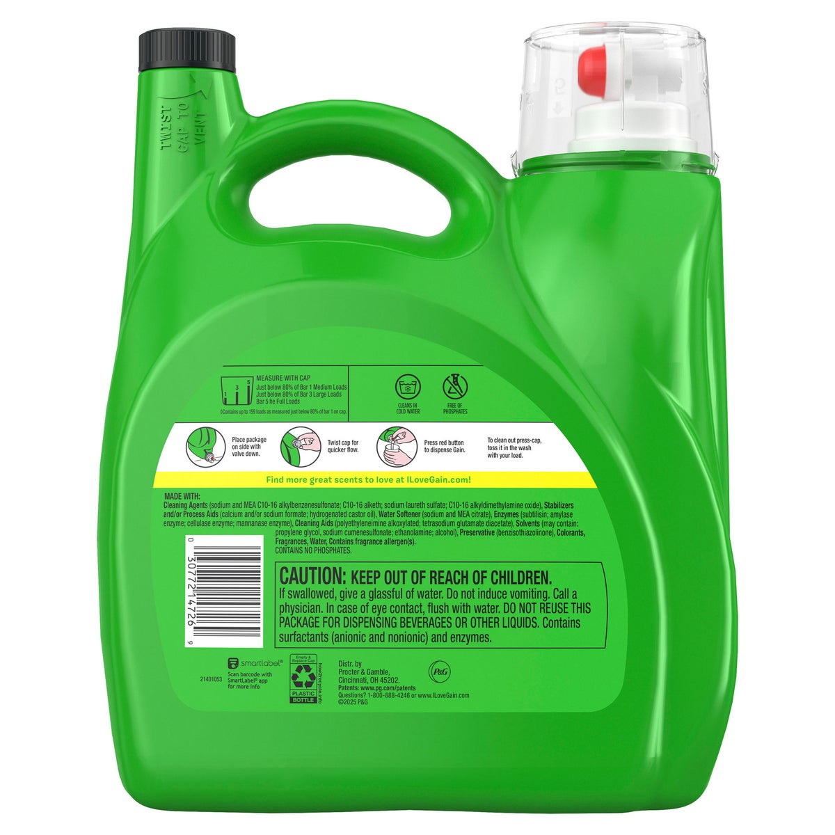 HE compatible Gain +Oxi detergent for everyday laundry