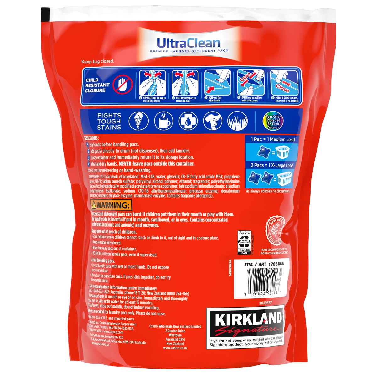Fresh HE compatible laundry detergent pacs by Kirkland Signature