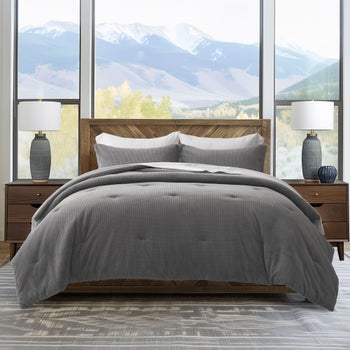 Evergrace ivory mini waffle plush king comforter set