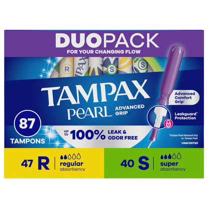 Tampax Pearl Advanced Duopack 87-count package