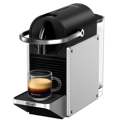 Compact Nespresso Pixie espresso machine with metal sides