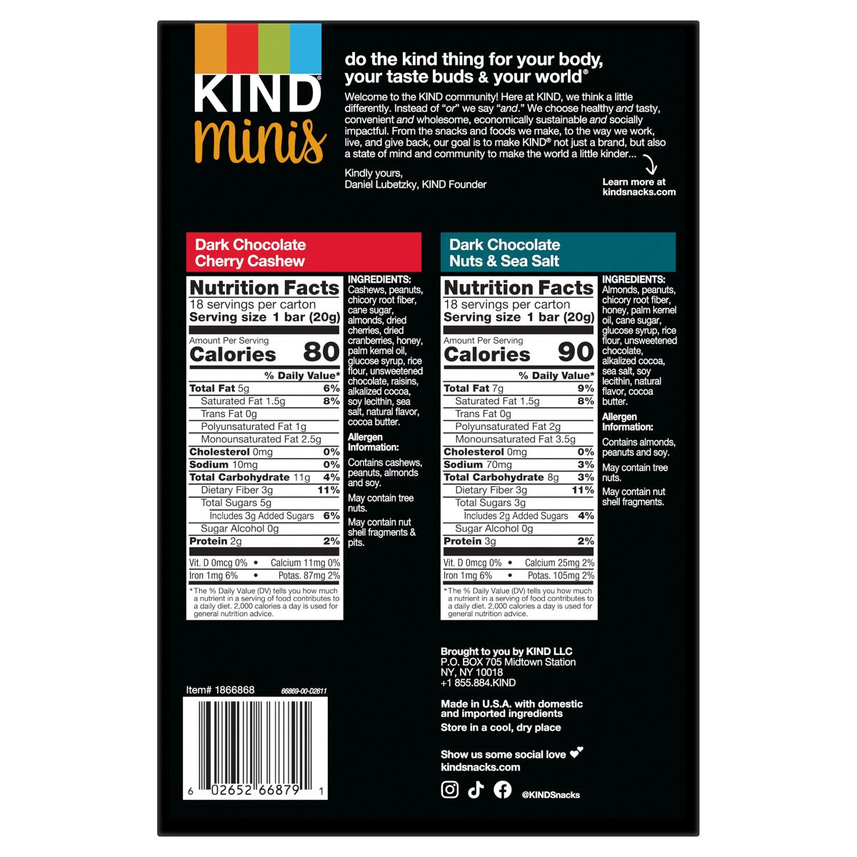 KIND Mini Dark Chocolate Cherry Cashew and Nuts Sea Salt bars