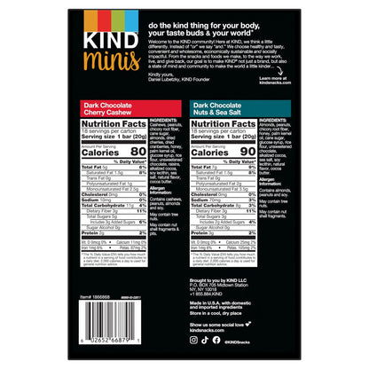 KIND Mini Dark Chocolate Cherry Cashew and Nuts Sea Salt bars
