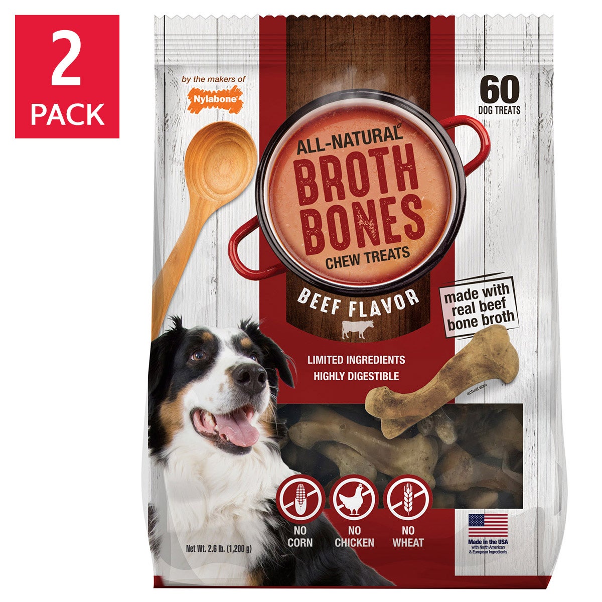 Nylabone Broth Bones natural edible dog chews 2-pack