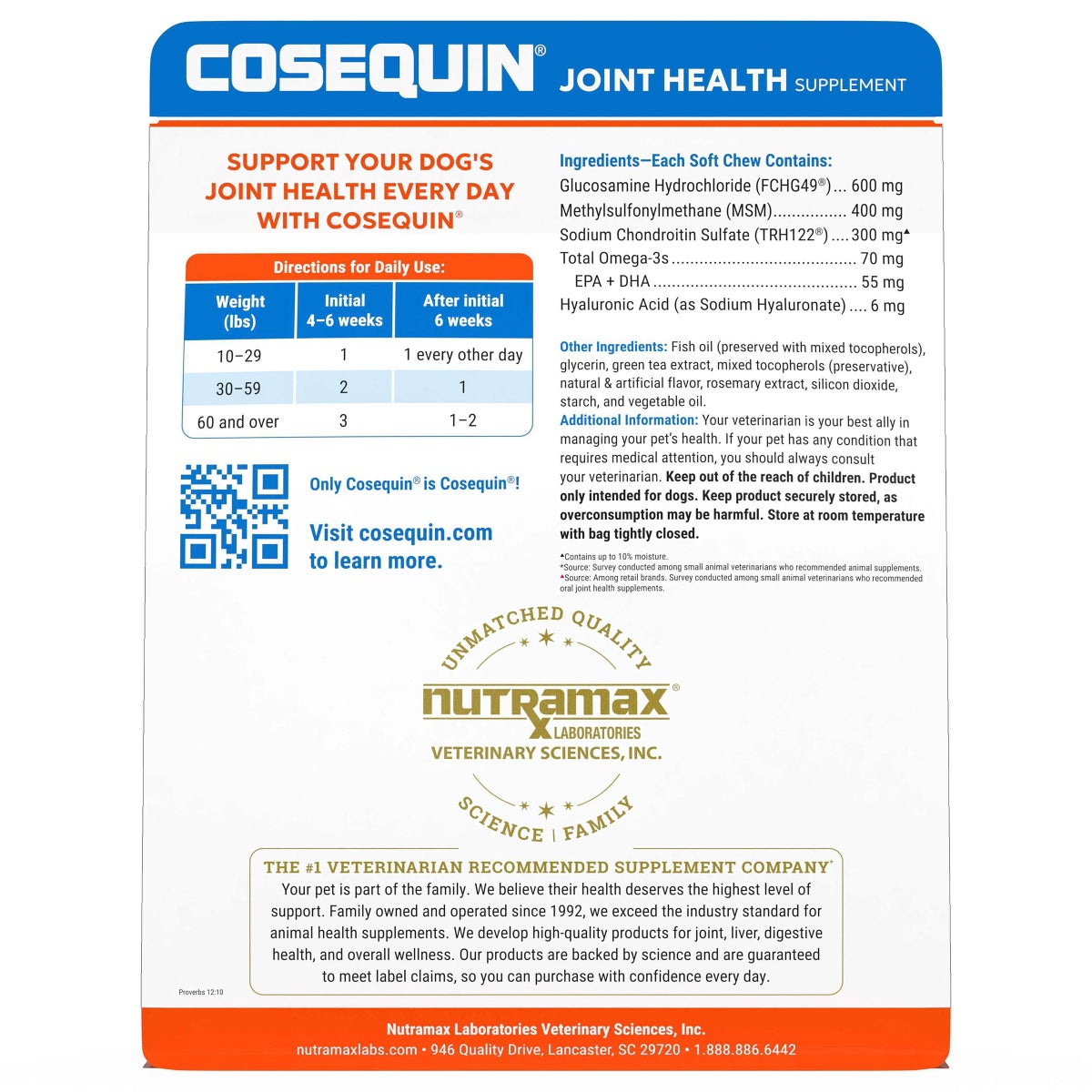Cosequin supplement for joint skin and coat health
