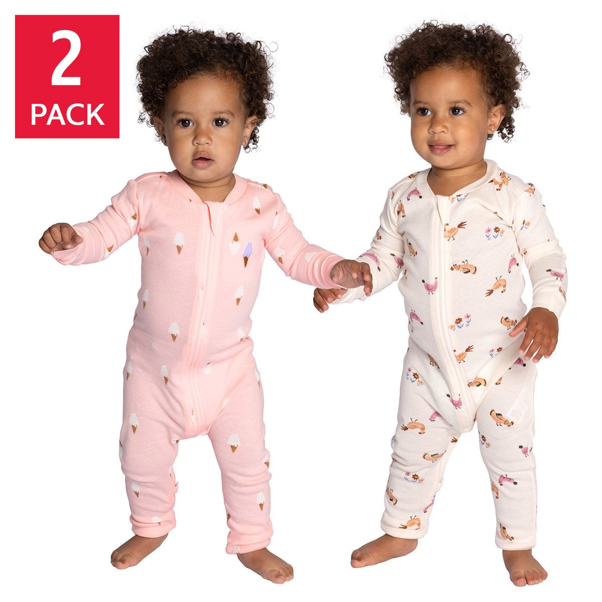 Pekkle baby 2-pack cotton sleepers in pink