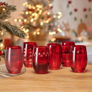Mikasa Cheers ruby stemless wine glasses set of 6
