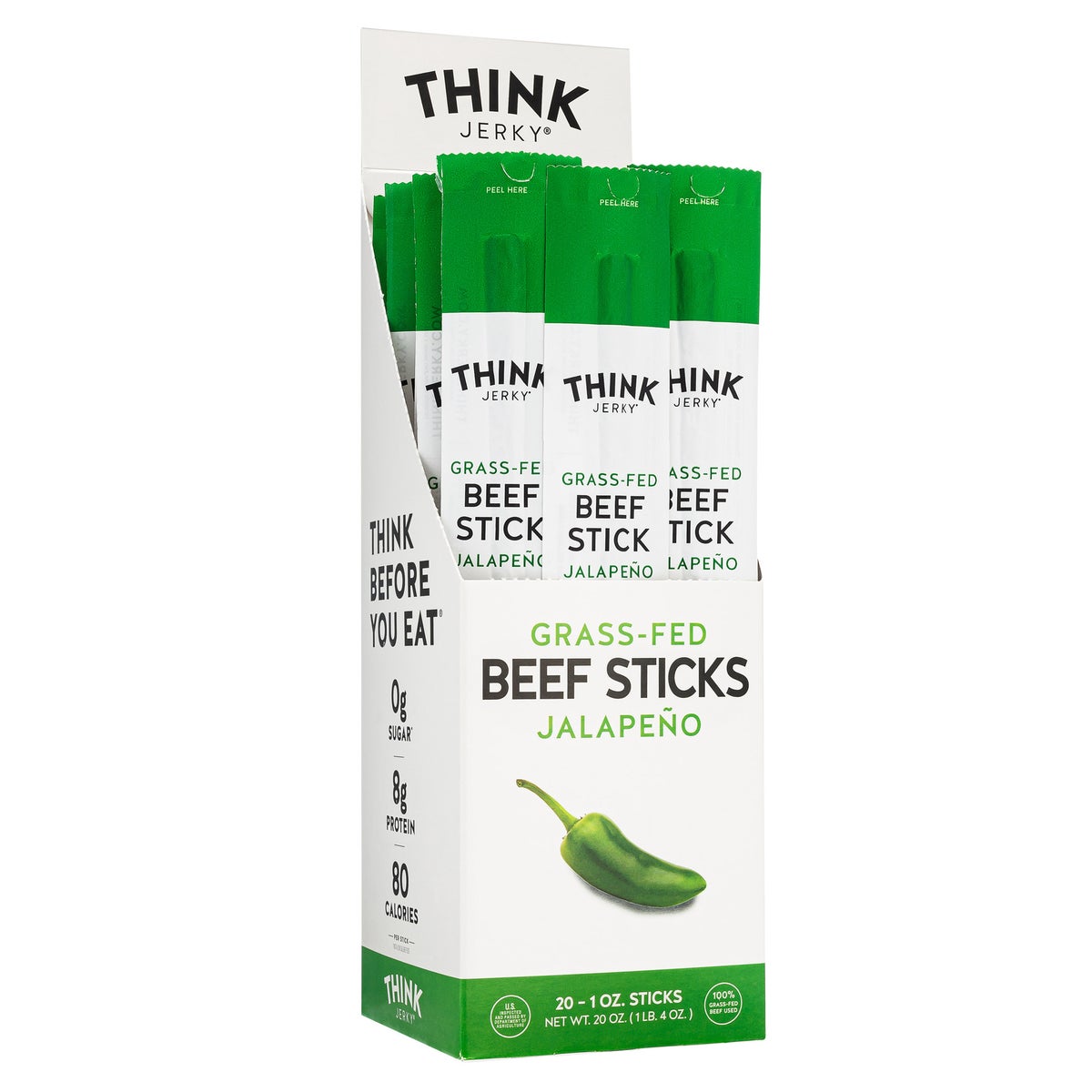Think Jerky jalapeno grass-fed beef sticks 20-count