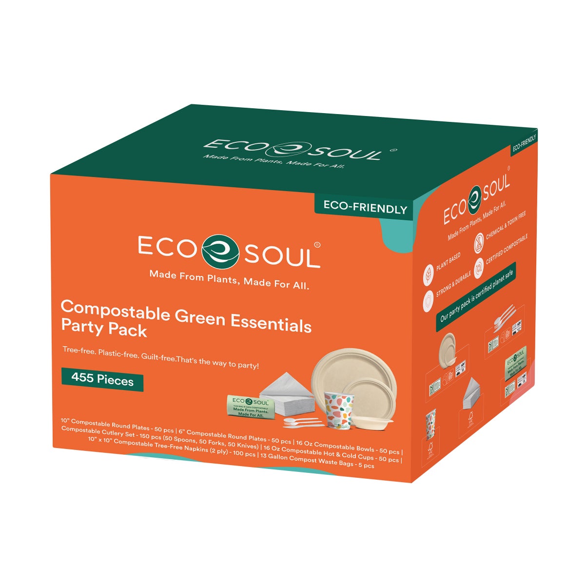 EcoSoul compostable green essentials party pack 455-count