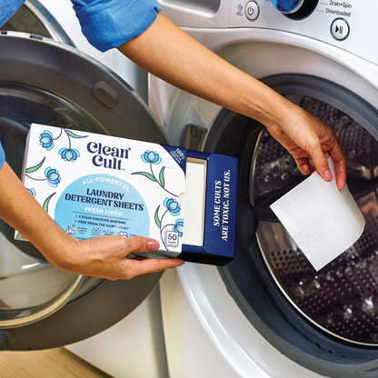 Space-saving Cleancult laundry detergent sheets