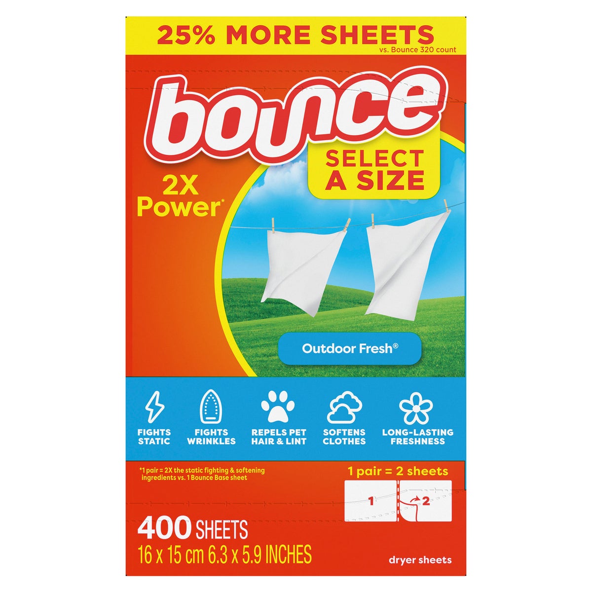 Bounce Outdoor Fresh select-a-size dryer sheets 400 count