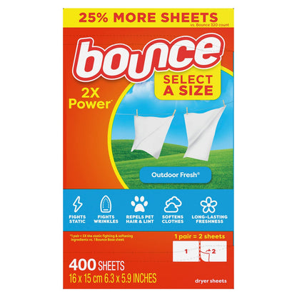 Bounce Outdoor Fresh select-a-size dryer sheets 400 count