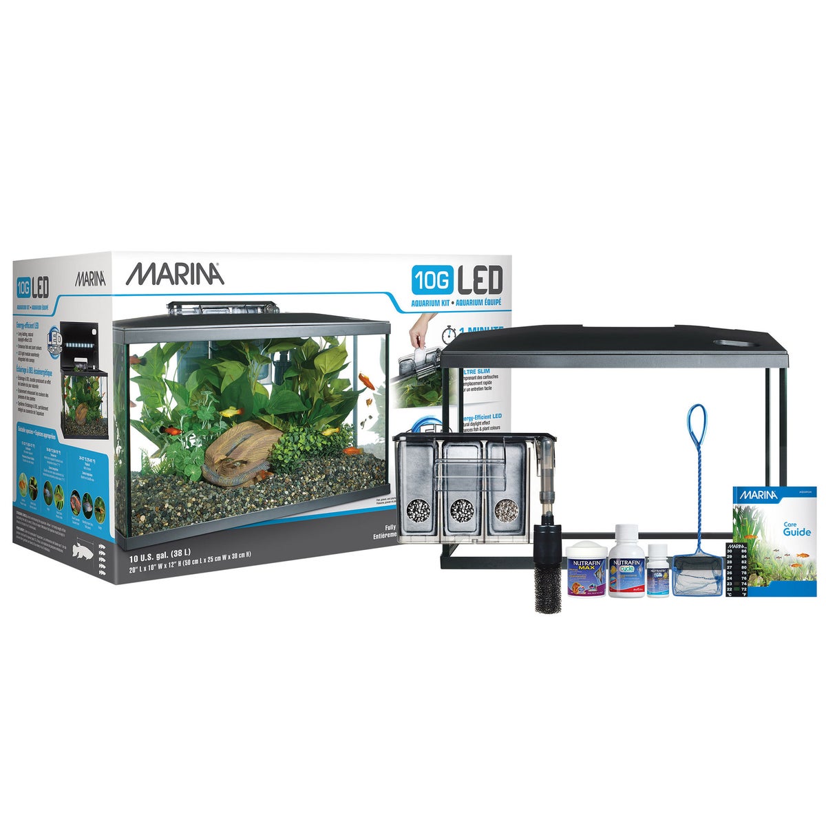 Glass 10 gallon aquarium with LED lighting