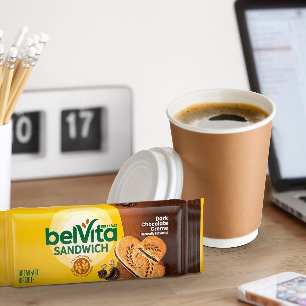 belVita dark chocolate creme biscuits close-up packaging