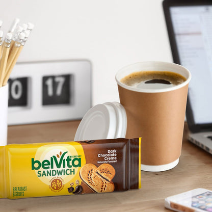 belVita dark chocolate creme biscuits close-up packaging