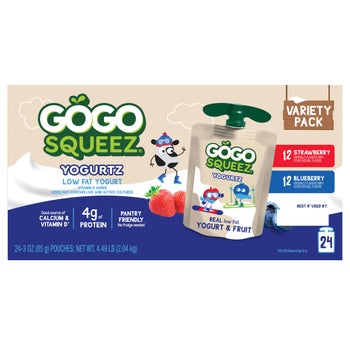 GoGo squeeZ Yogurtz variety pack 24-count strawberry and blueberry pouches