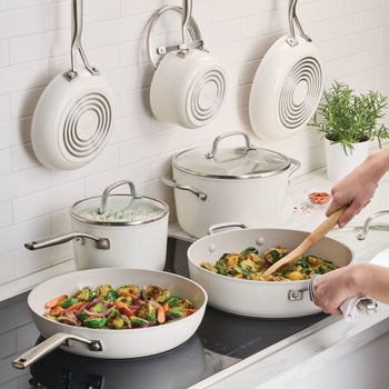 KitchenAid 11-piece blue ceramic induction cookware set