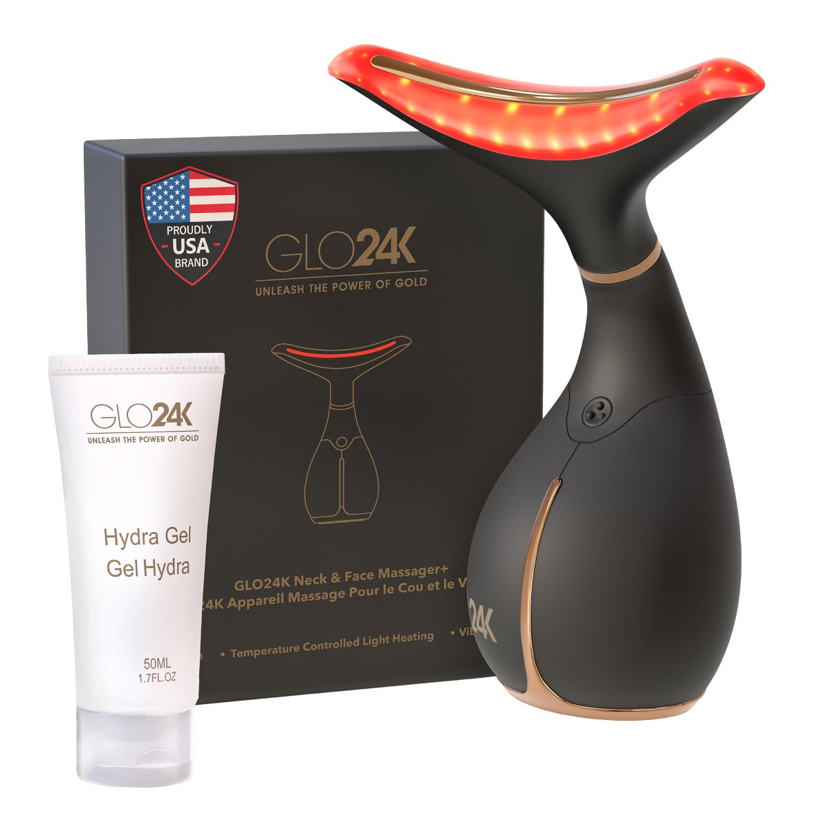 GLO24K face and neck rejuvenation device with gel