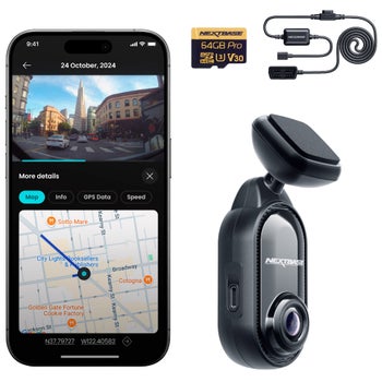 Nextbase Piqo 2K dashcam with 64GB MicroSD card and cable