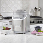 Ingredient spout with measuring cup on ice cream maker