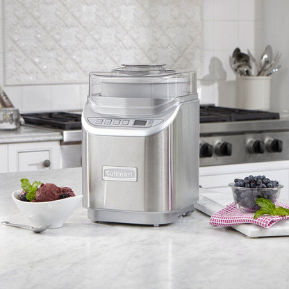 Ingredient spout with measuring cup on ice cream maker