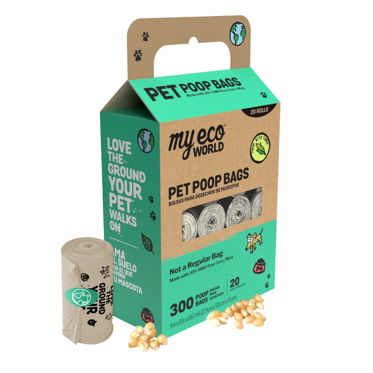 Natural corn-based dog waste bags by MyEcoWorld
