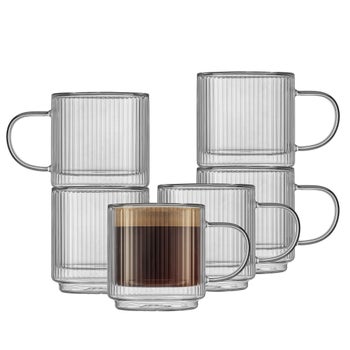 JoyJolt Haven fluted double wall glass mugs set of 6