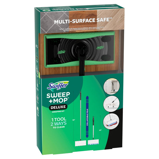 Swiffer floor cleaning kit with sweeper and cloths