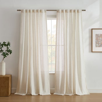 Silk Home light filtering curtain panels in polyester linen blend
