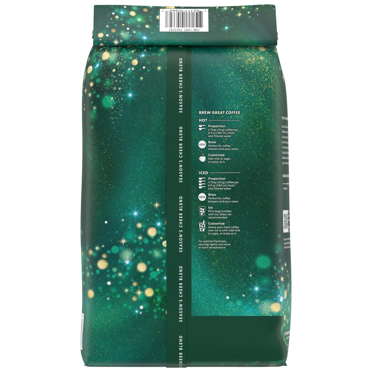 Starbucks seasonal coffee bag with cocoa and dried fruit notes