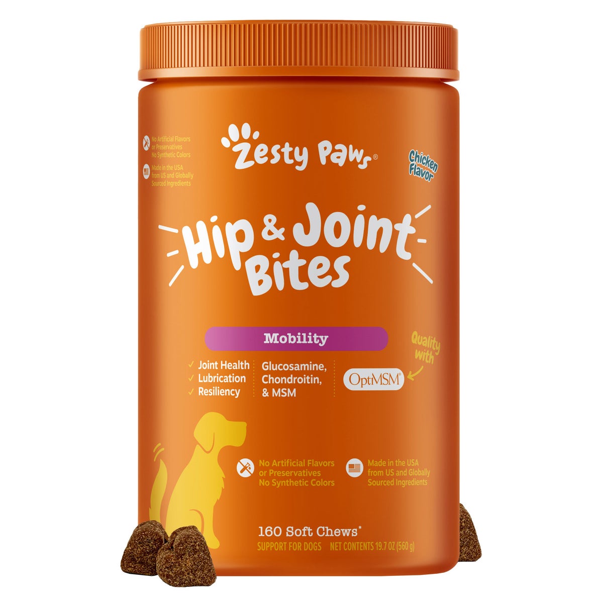 Zesty Paws chicken flavor hip and joint chews for dogs