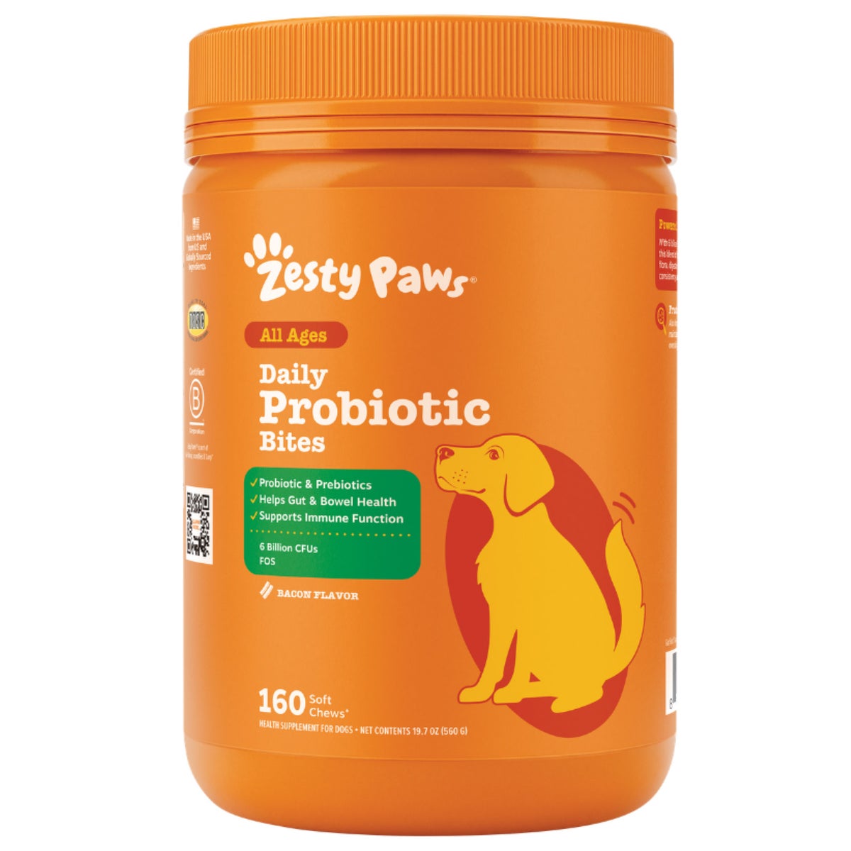 Zesty Paws probiotic bites for dogs bacon flavor 160 count