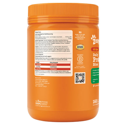 Dog probiotic supplement bottle with bacon flavor