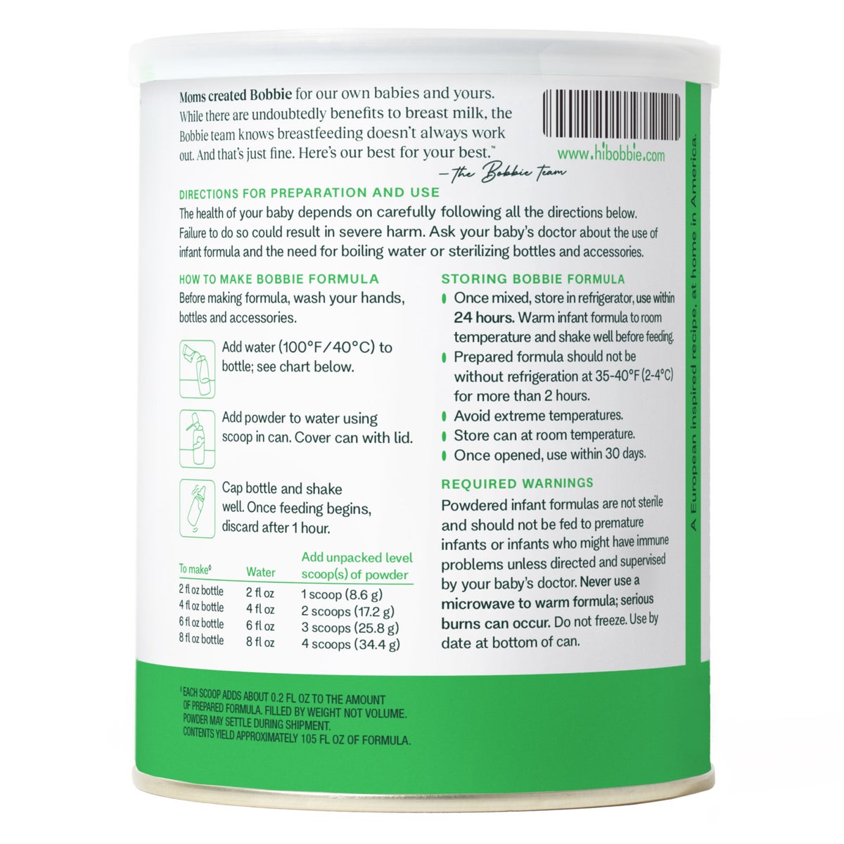 Bobbie 14.1 oz organic infant formula container
